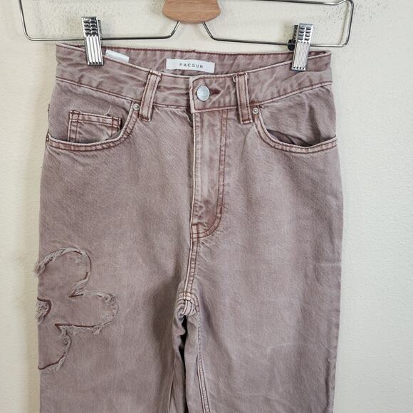 Pacsun 90's Boyfriend Jeans Womens Size 24x30 Brown Cotton Flower Patch Loose - Picture 2 of 8